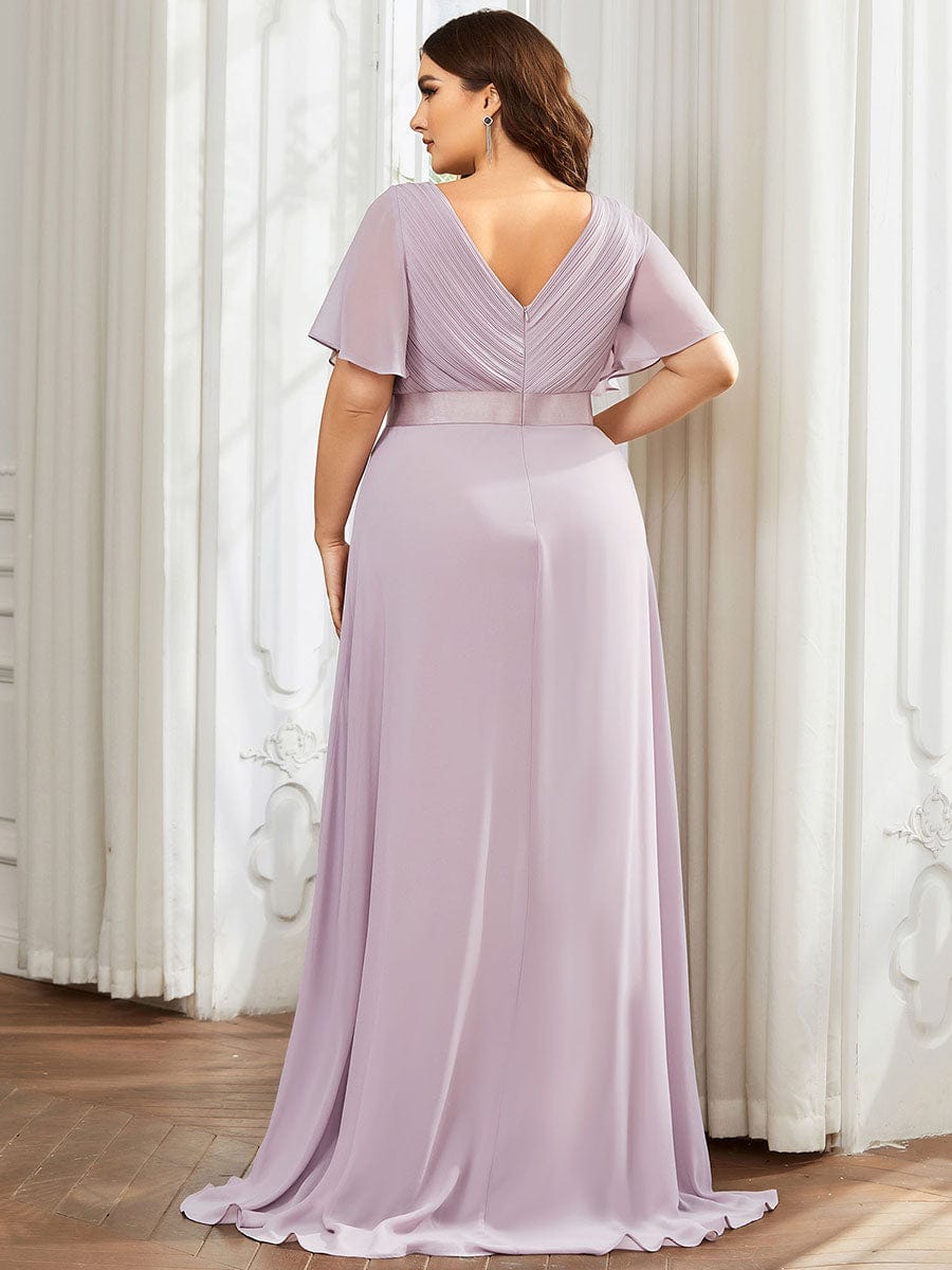 High Waist Short Sleeves Bridesmaid Dress #color_Lilac