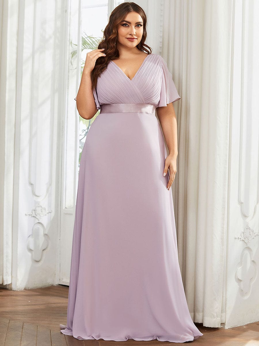 High Waist Short Sleeves Bridesmaid Dress #color_Lilac