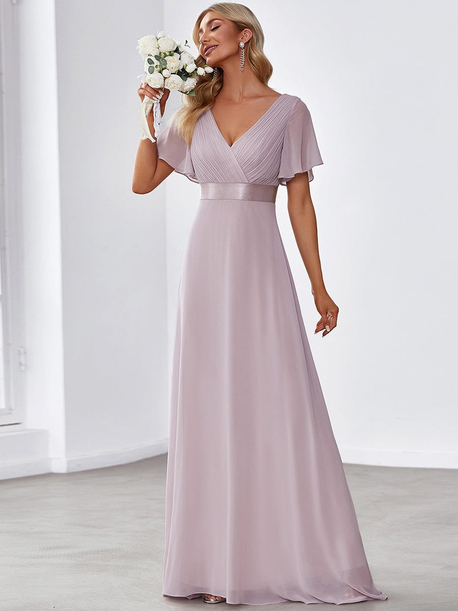 High Waist Short Sleeves Bridesmaid Dress #color_Lilac