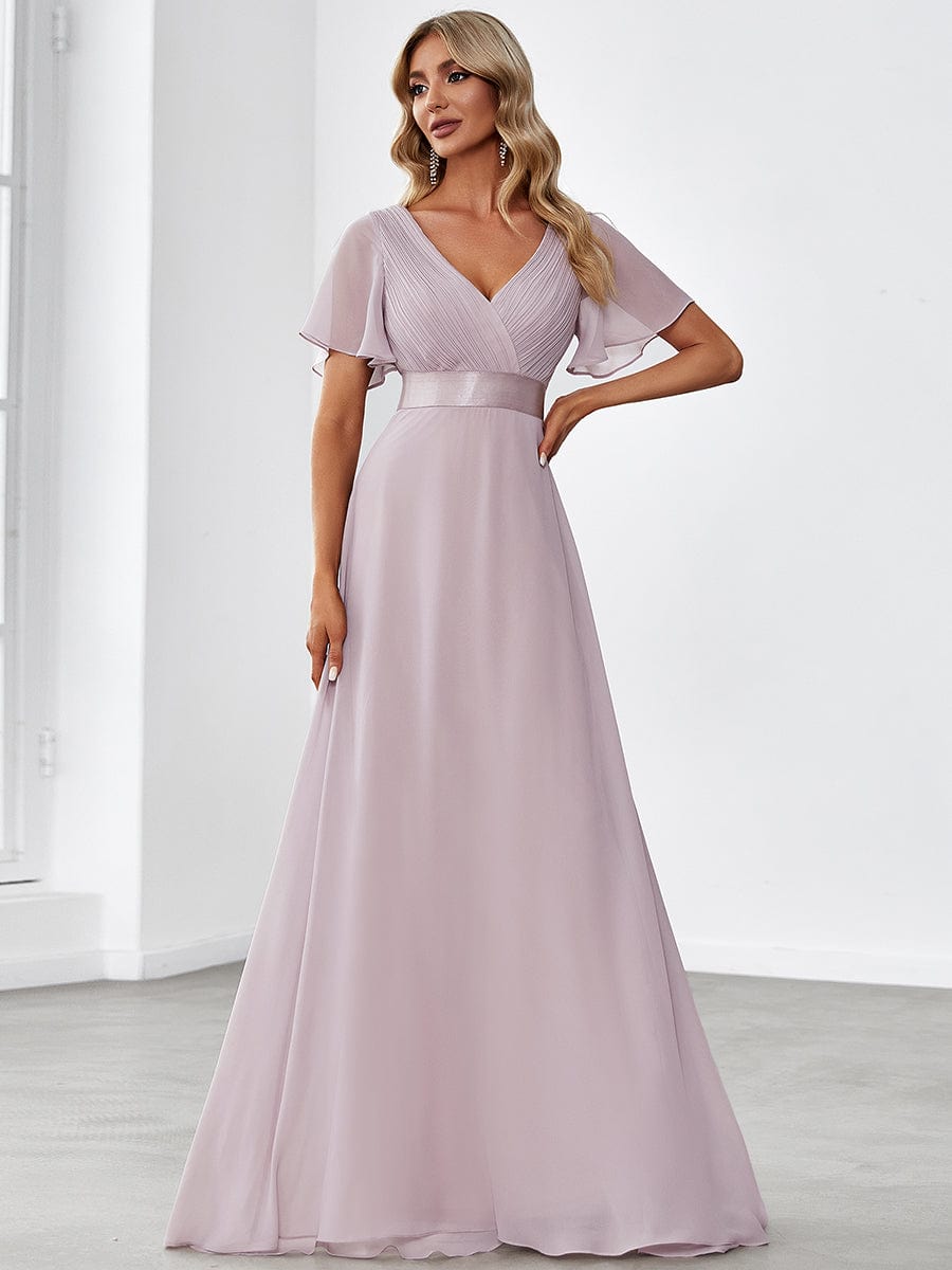 High Waist Short Sleeves Bridesmaid Dress #color_Lilac