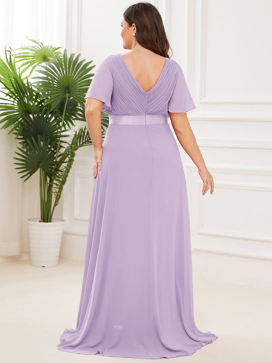 Long Empire Waist Bridesmaid Dress with Short Flutter Sleeves #color_Lavender