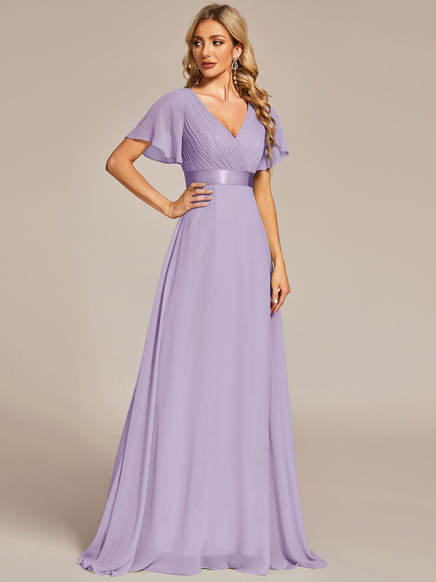 High Waist Short Sleeves Bridesmaid Dress #color_Lavender