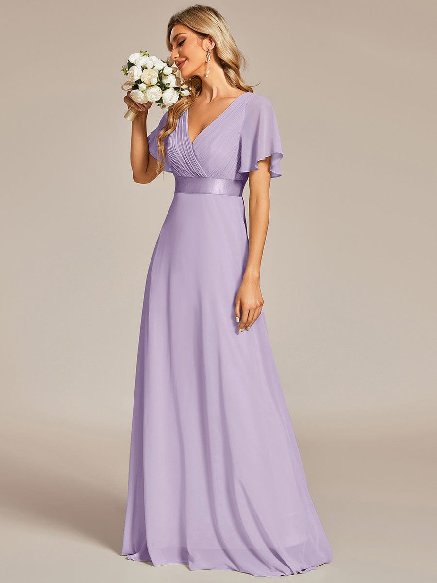 High Waist Short Sleeves Bridesmaid Dress #color_Lavender