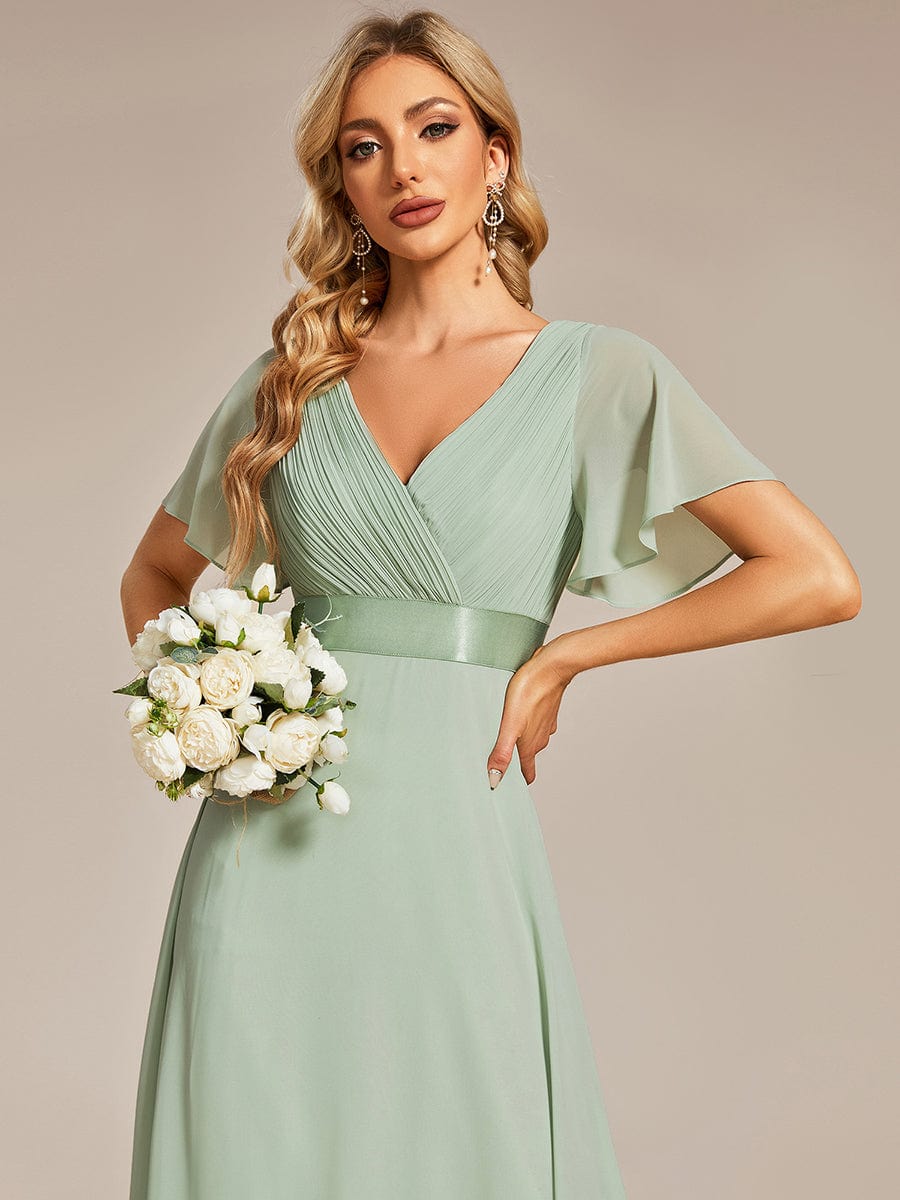 High Waist Short Sleeves Bridesmaid Dress #color_Mint Green