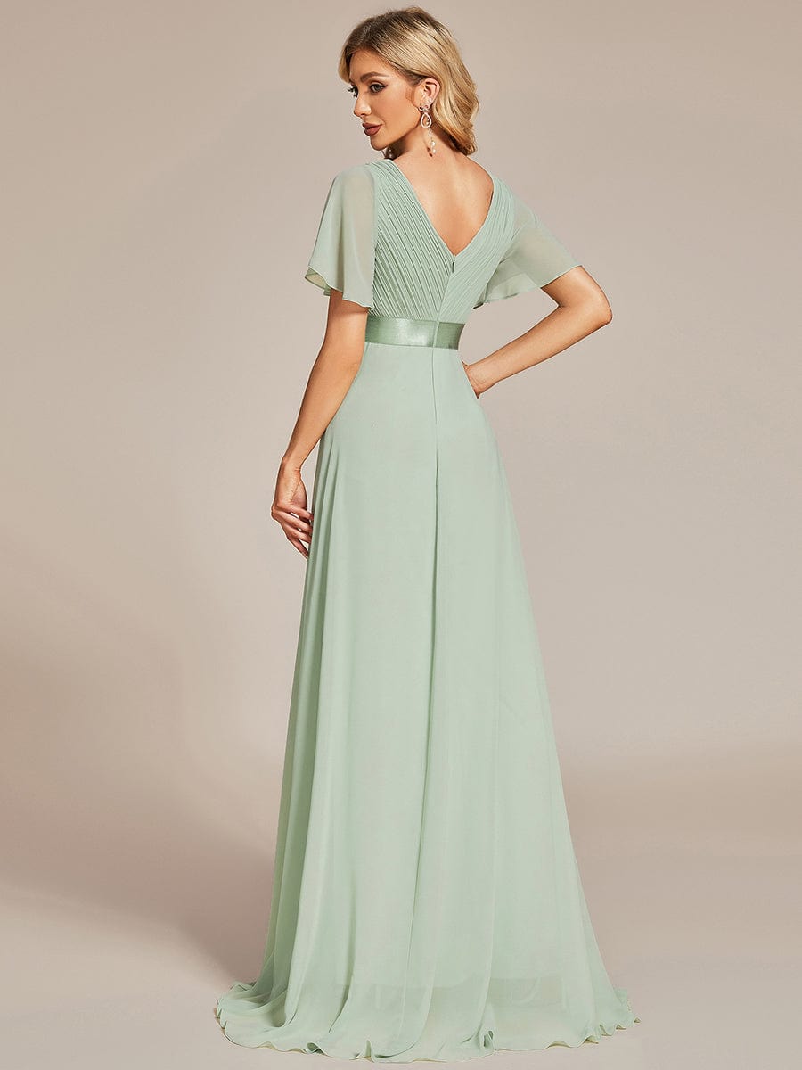 High Waist Short Sleeves Bridesmaid Dress #color_Mint Green