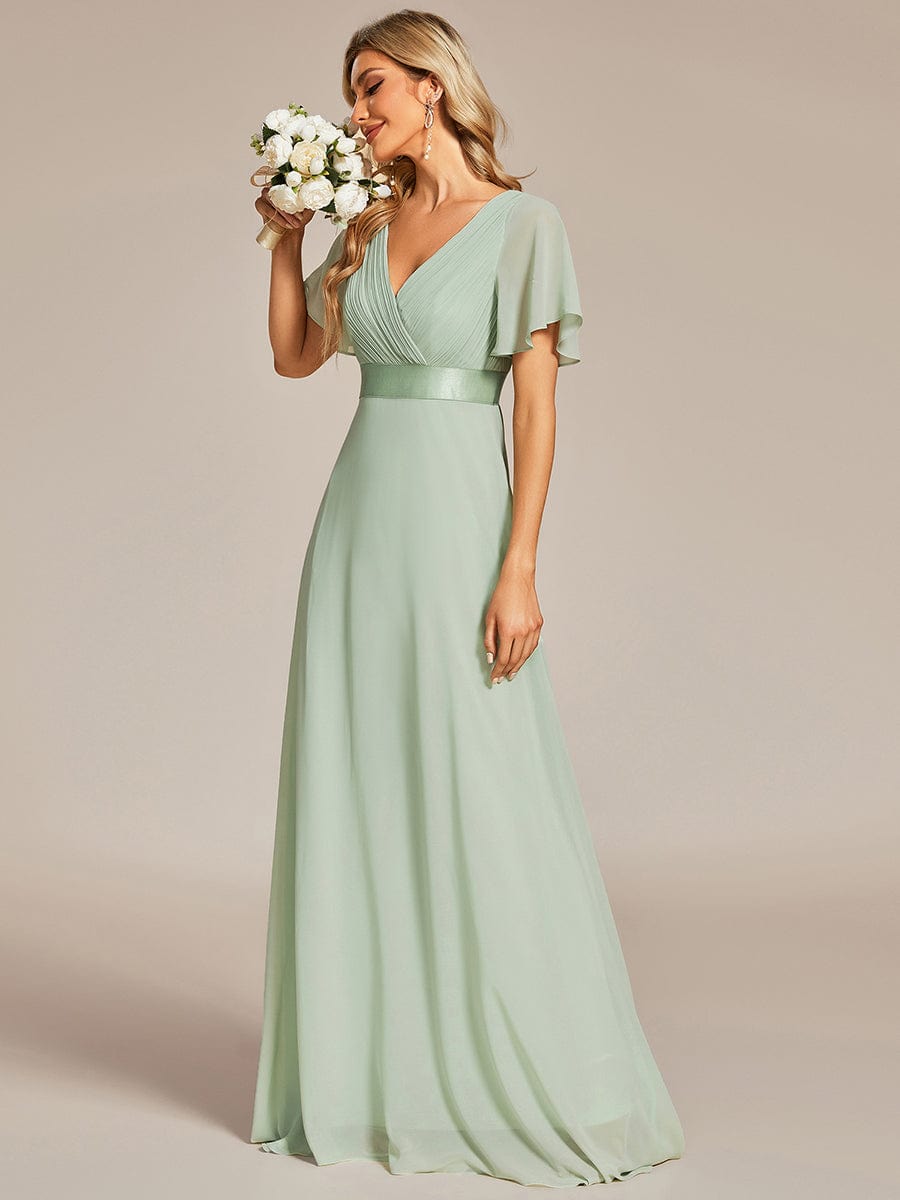 High Waist Short Sleeves Bridesmaid Dress #color_Mint Green