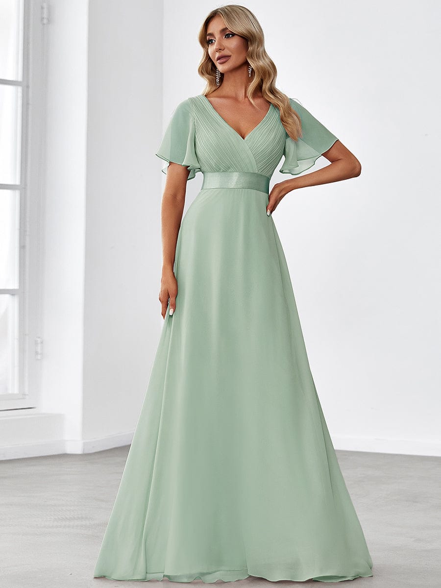 High Waist Short Sleeves Bridesmaid Dress #color_Mint Green