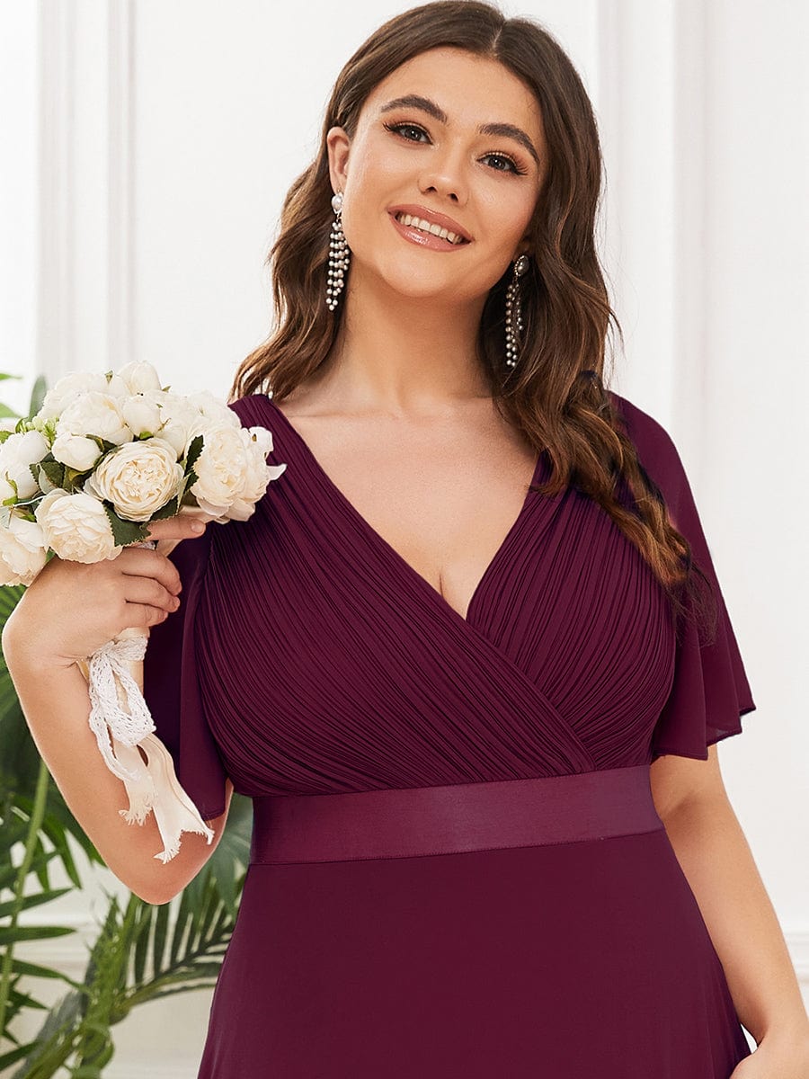 High Waist Short Sleeves Bridesmaid Dress #color_Mulberry