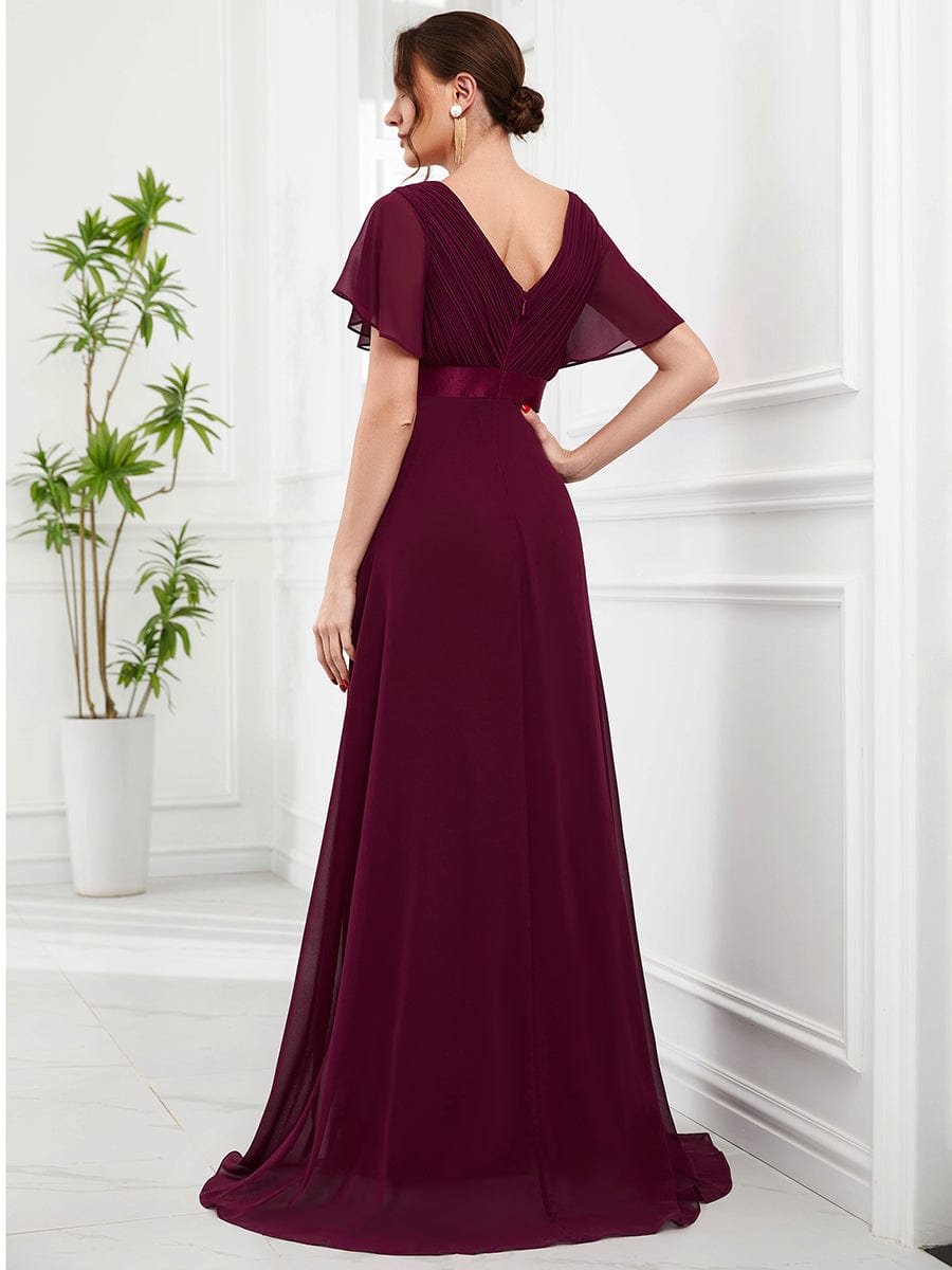 High Waist Short Sleeves Bridesmaid Dress #color_Mulberry