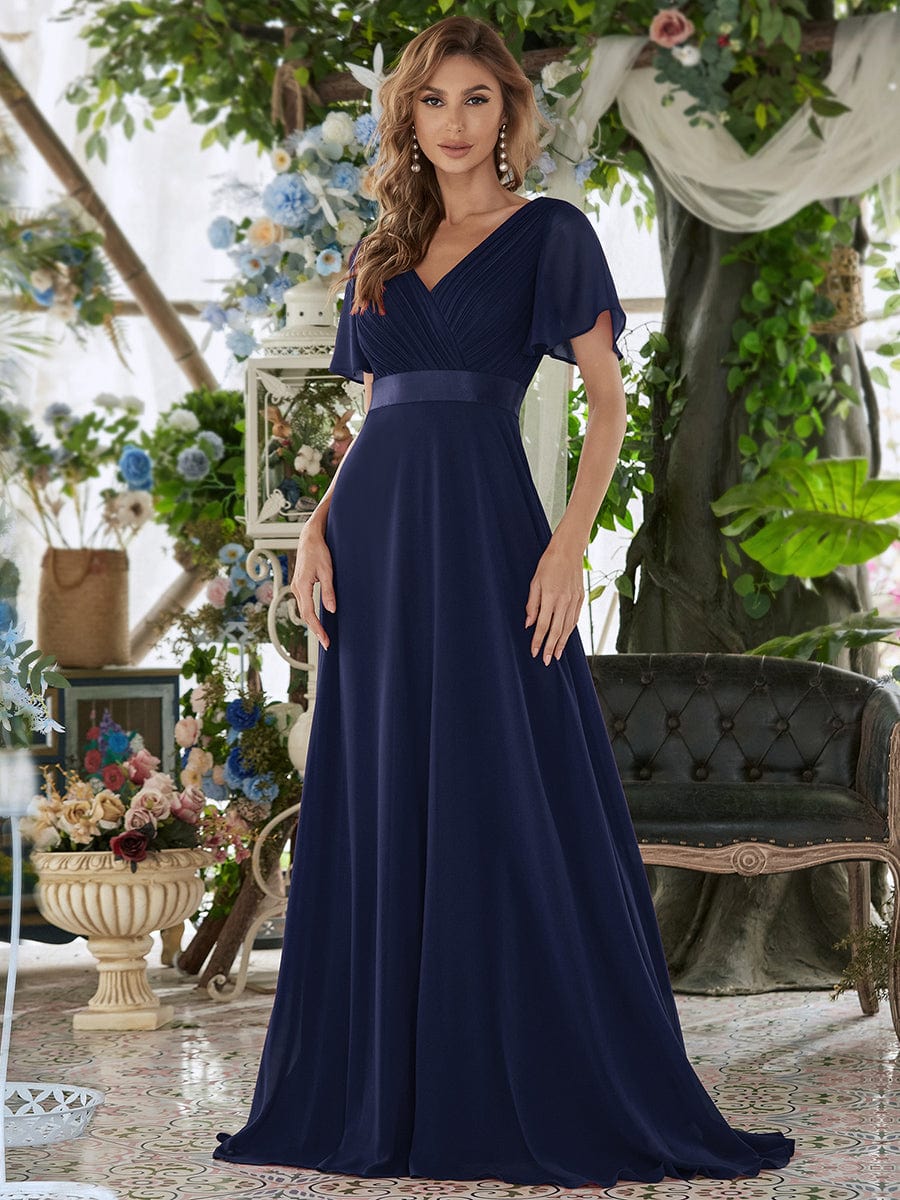 Navy Chiffon Bridesmaid Dresses #style_EP09890NB