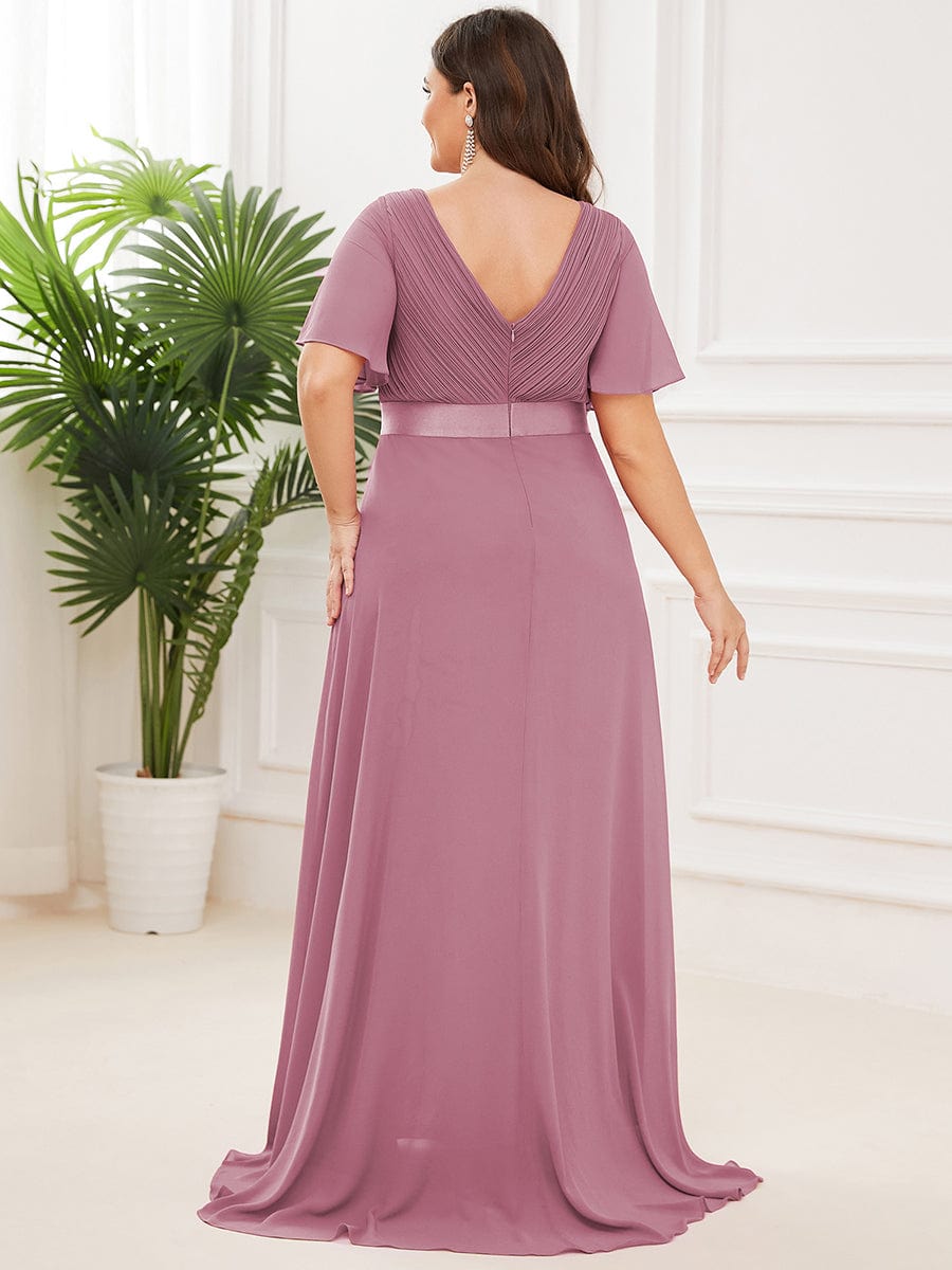 Plus Size Long Empire Waist Bridesmaid Dress with Short Flutter Sleeves #color_Purple Orchid
