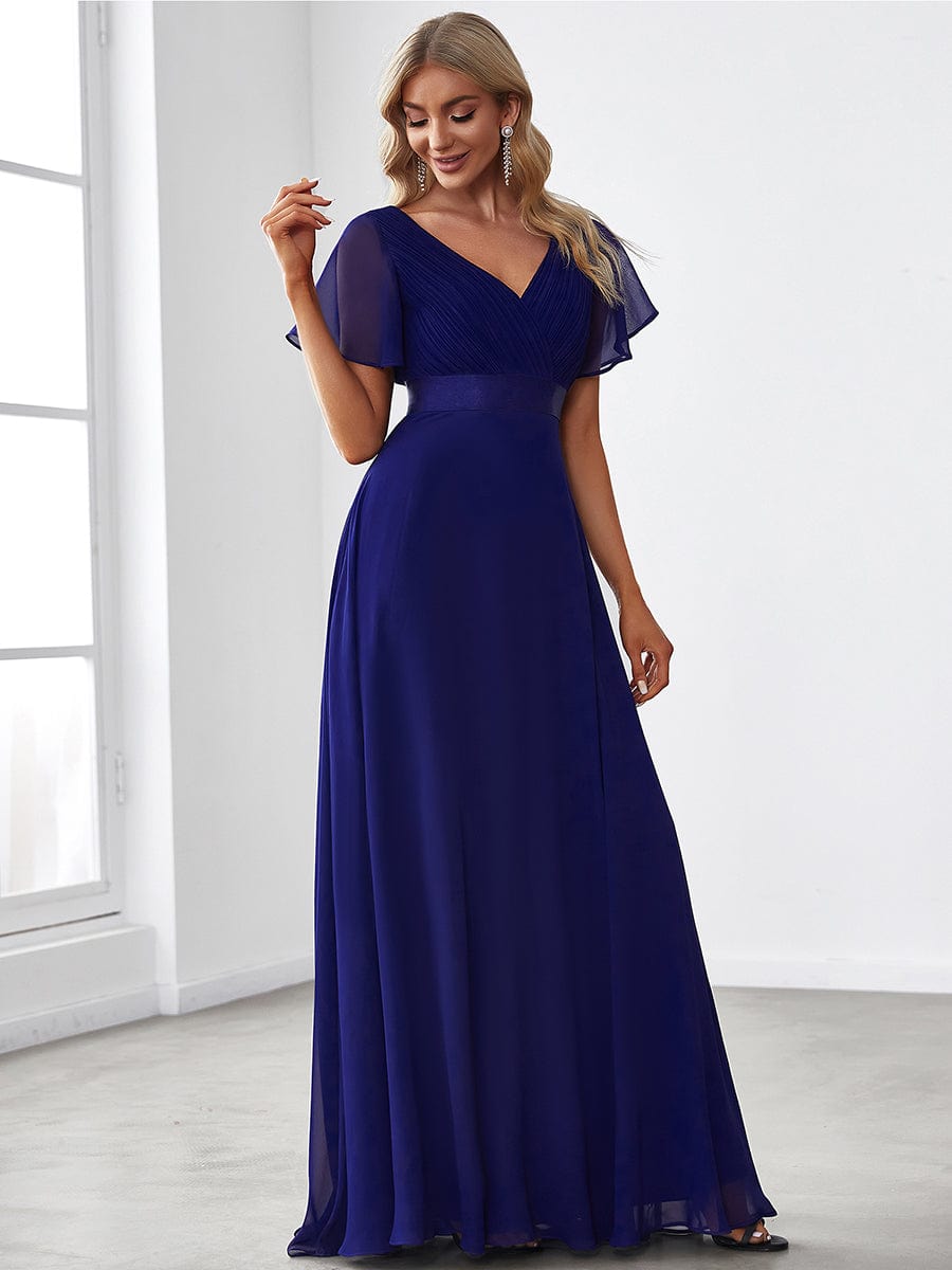 High Waist Short Sleeves Bridesmaid Dress #color_Royal Blue