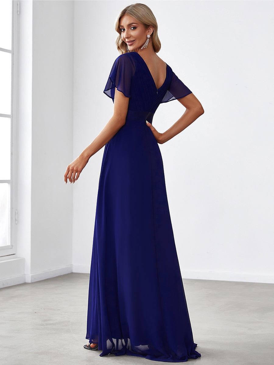 High Waist Short Sleeves Bridesmaid Dress #color_Royal Blue