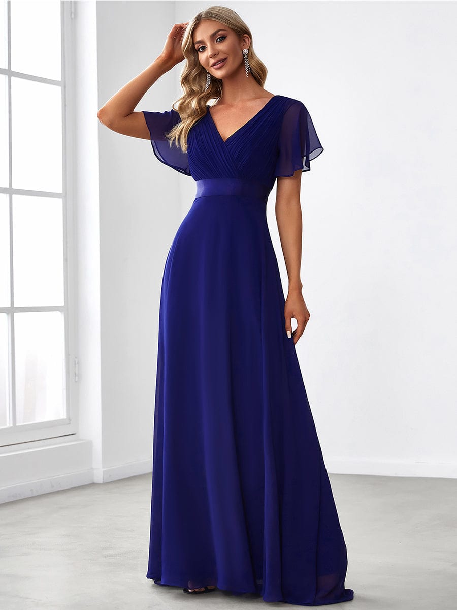 High Waist Short Sleeves Bridesmaid Dress #color_Royal Blue