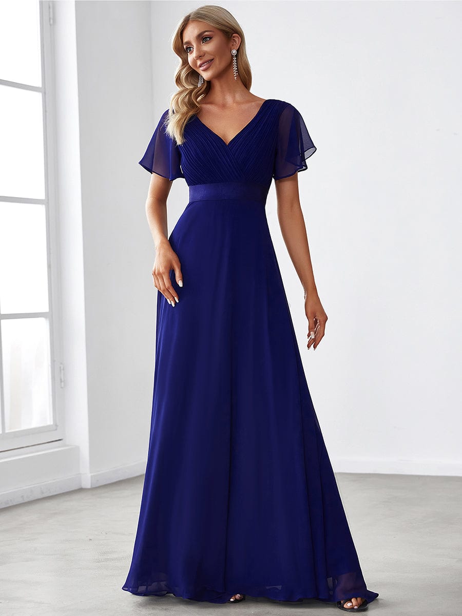 High Waist Short Sleeves Bridesmaid Dress #color_Royal Blue