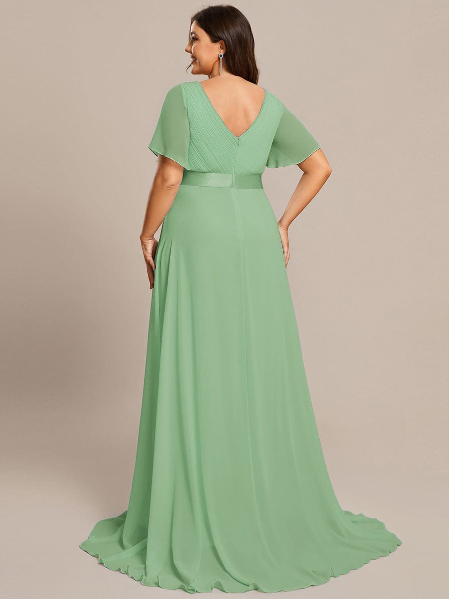 High Waist Short Sleeves Bridesmaid Dress #color_Sage green