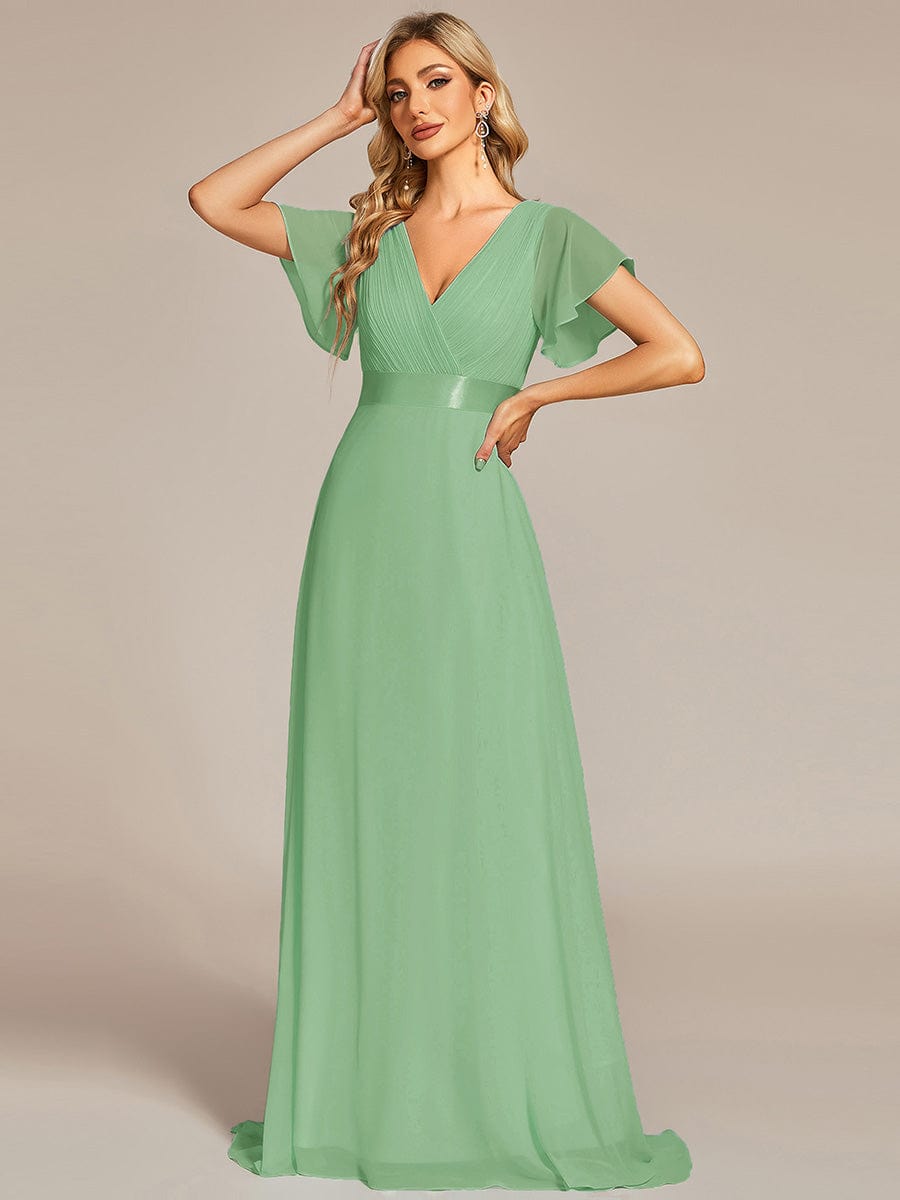 High Waist Short Sleeves Bridesmaid Dress #color_Sage green