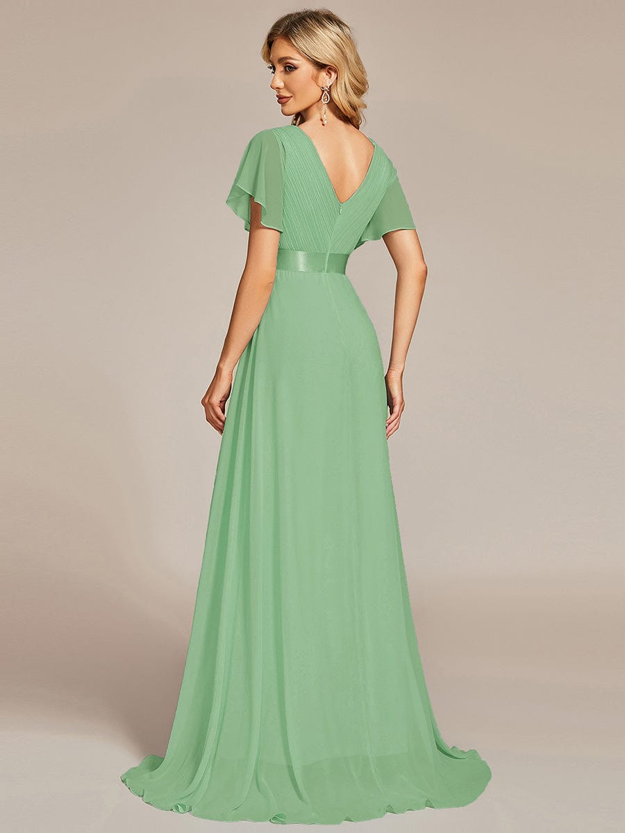 High Waist Short Sleeves Bridesmaid Dress #color_Sage green