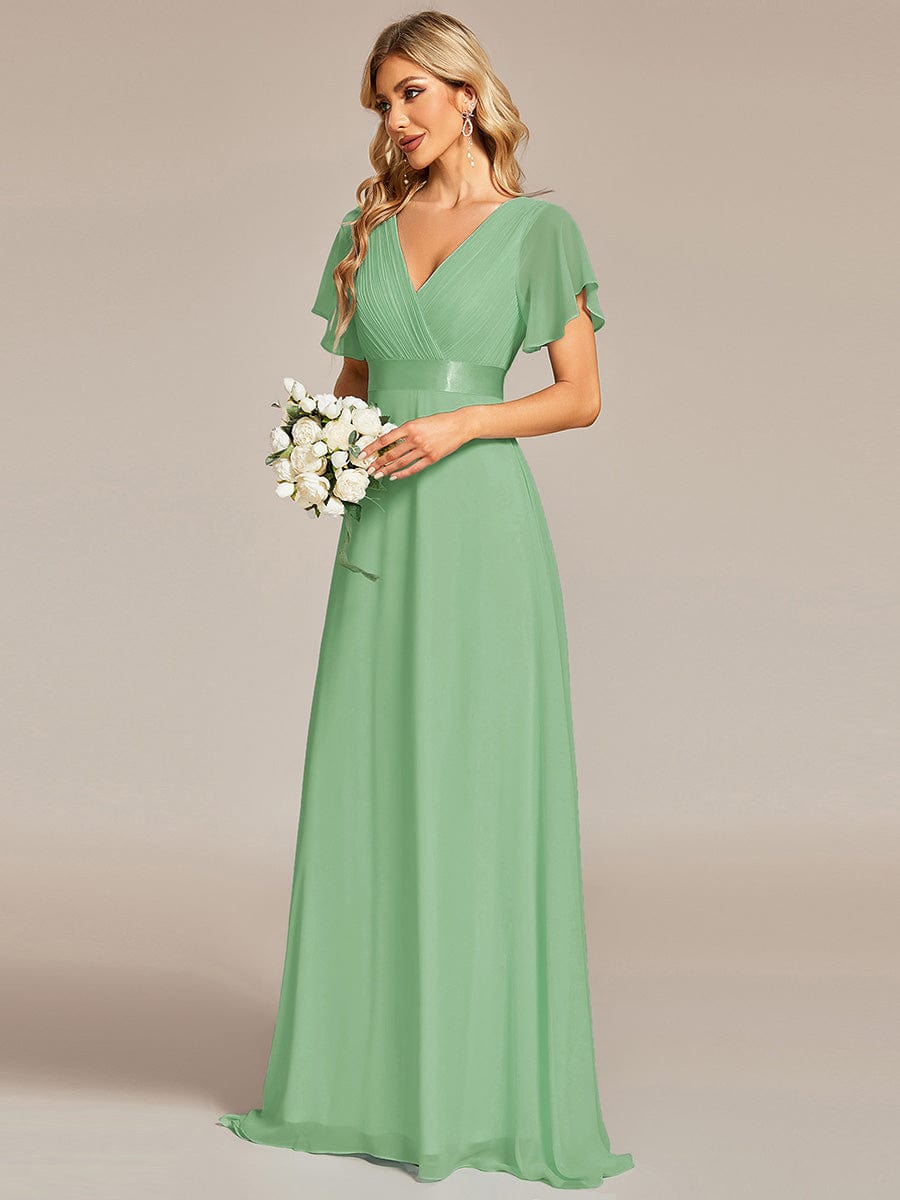 High Waist Short Sleeves Bridesmaid Dress #color_Sage green