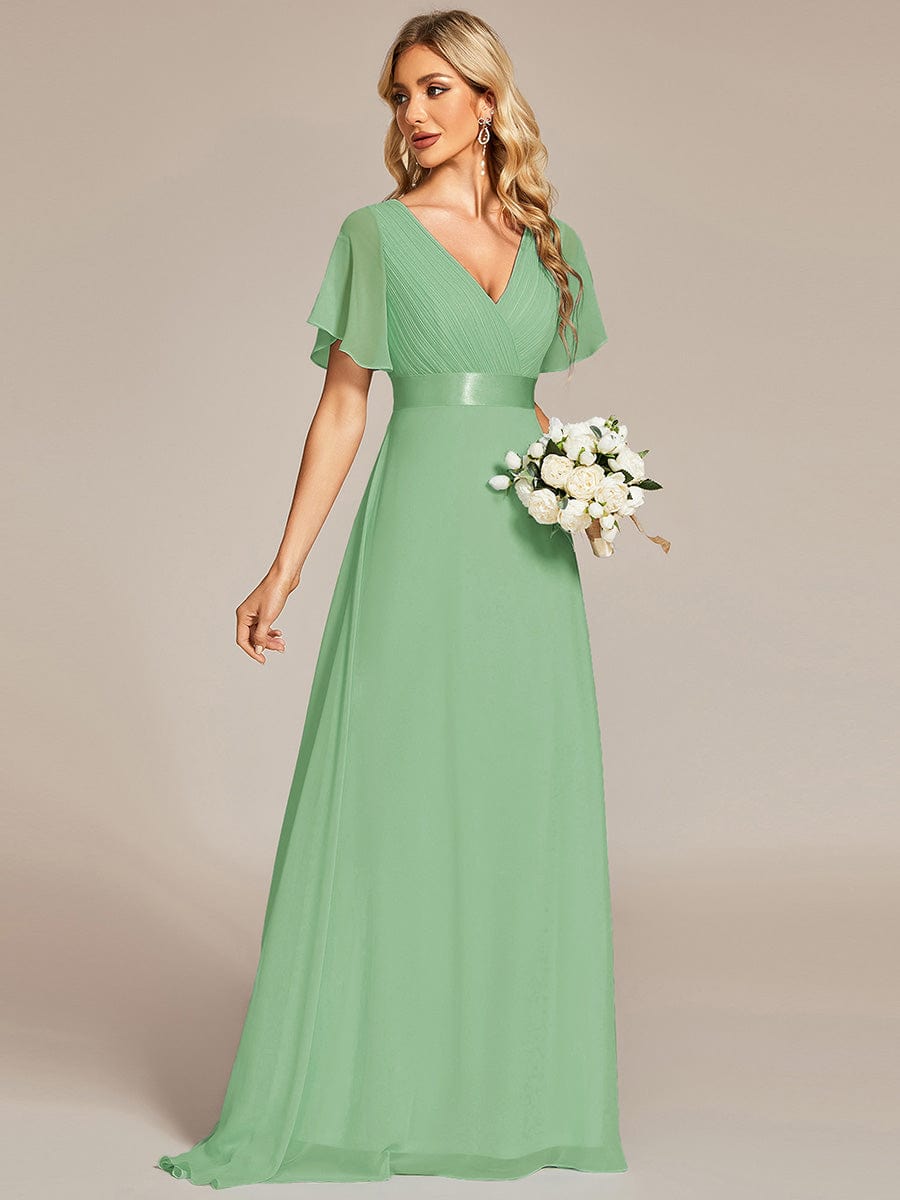 High Waist Short Sleeves Bridesmaid Dress #color_Sage green