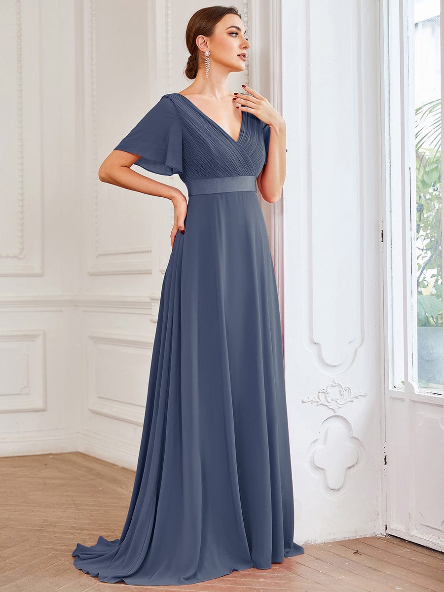 High Waist Short Sleeves Bridesmaid Dress #color_Stormy