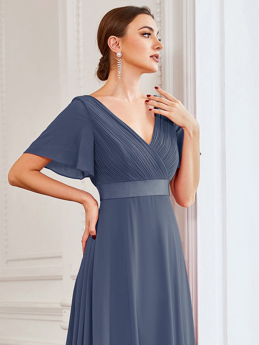 High Waist Short Sleeves Bridesmaid Dress #color_Stormy