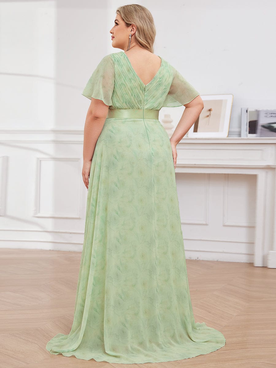 High Waist Short Sleeves Bridesmaid Dress #color_Light Green Roses