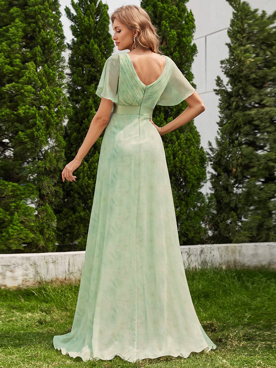 High Waist Short Sleeves Bridesmaid Dress #color_Light Green Roses