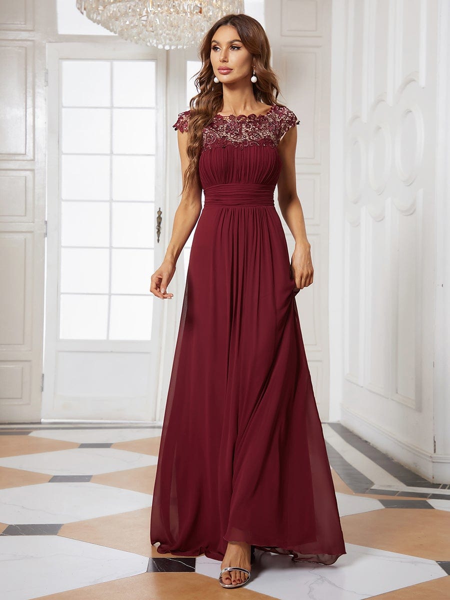 Custom Size Flattering Cap Sleeve Chiffon Bridesmaid Dress #color_Burgundy