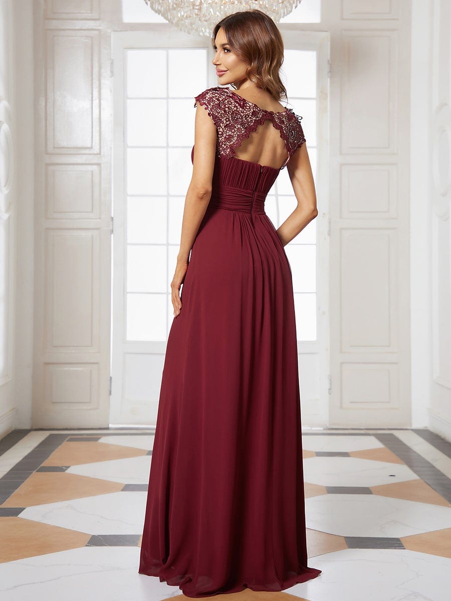 Custom Size Flattering Cap Sleeve Chiffon Bridesmaid Dress #color_Burgundy