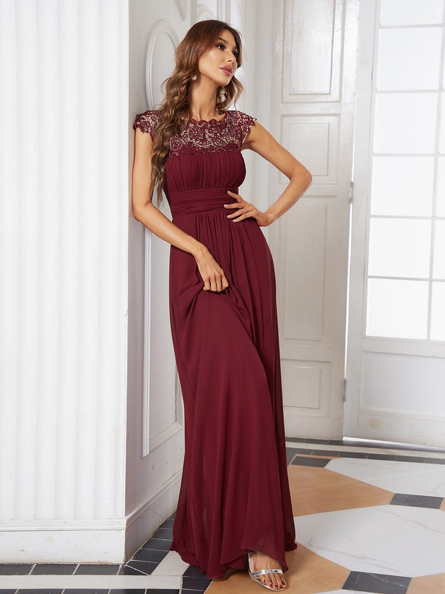 Custom Size Flattering Cap Sleeve Chiffon Bridesmaid Dress #color_Burgundy