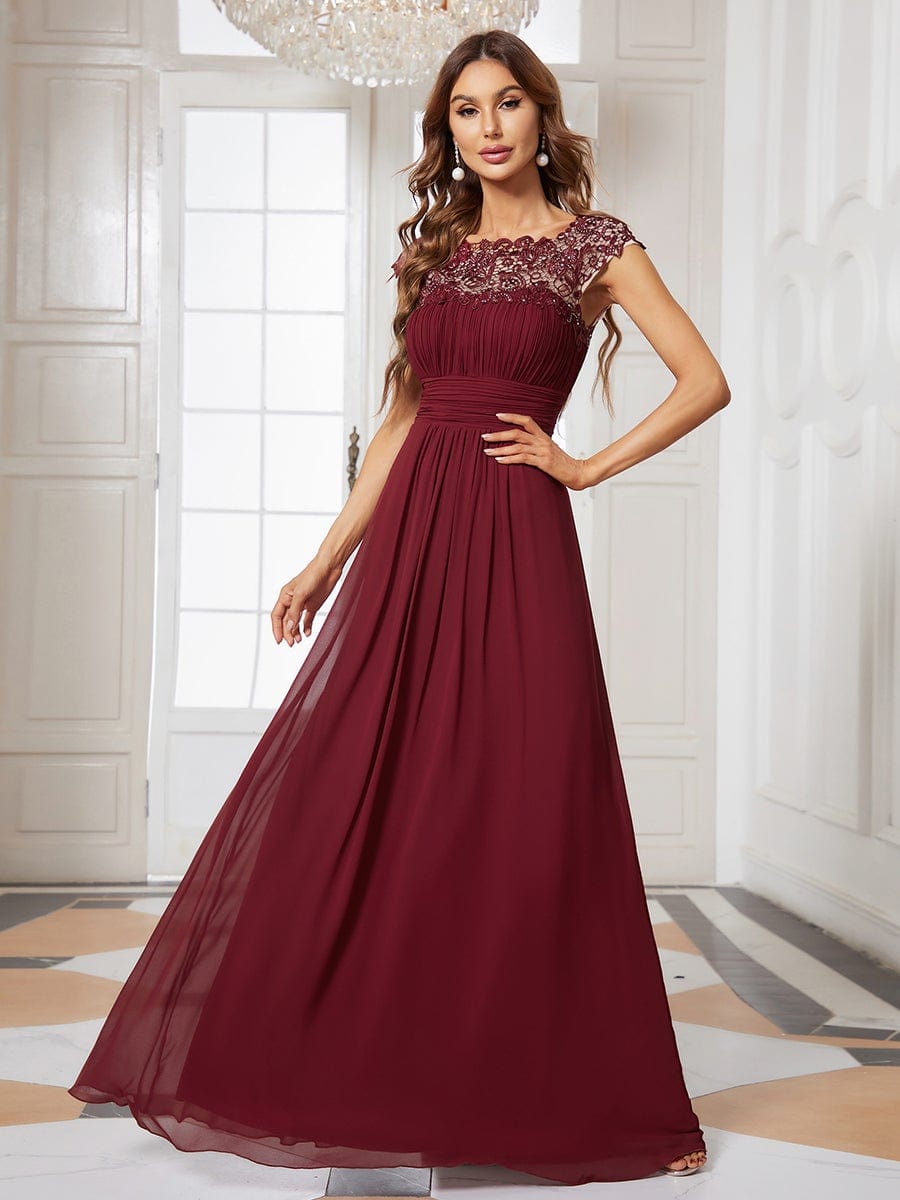 Custom Size Flattering Cap Sleeve Chiffon Bridesmaid Dress #color_Burgundy