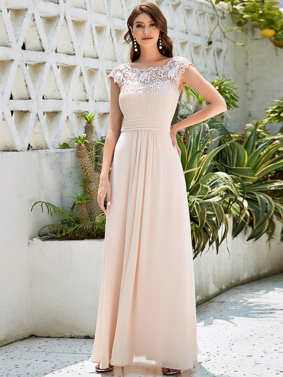 Flattering Cap Sleeve Chiffon Bridesmaid Dress #color_Blush