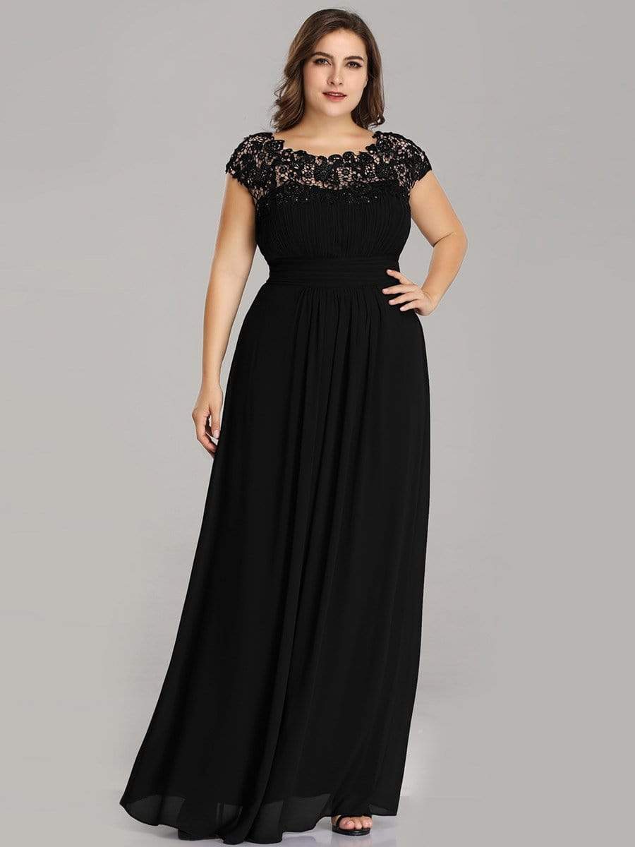 Custom Size Elegant Flattering Maxi Plus Size Evening Dress #color_Black