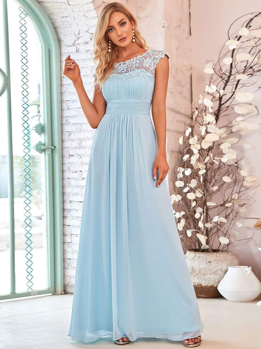 Custom Size Flattering Cap Sleeve Chiffon Bridesmaid Dress #color_Sky Blue