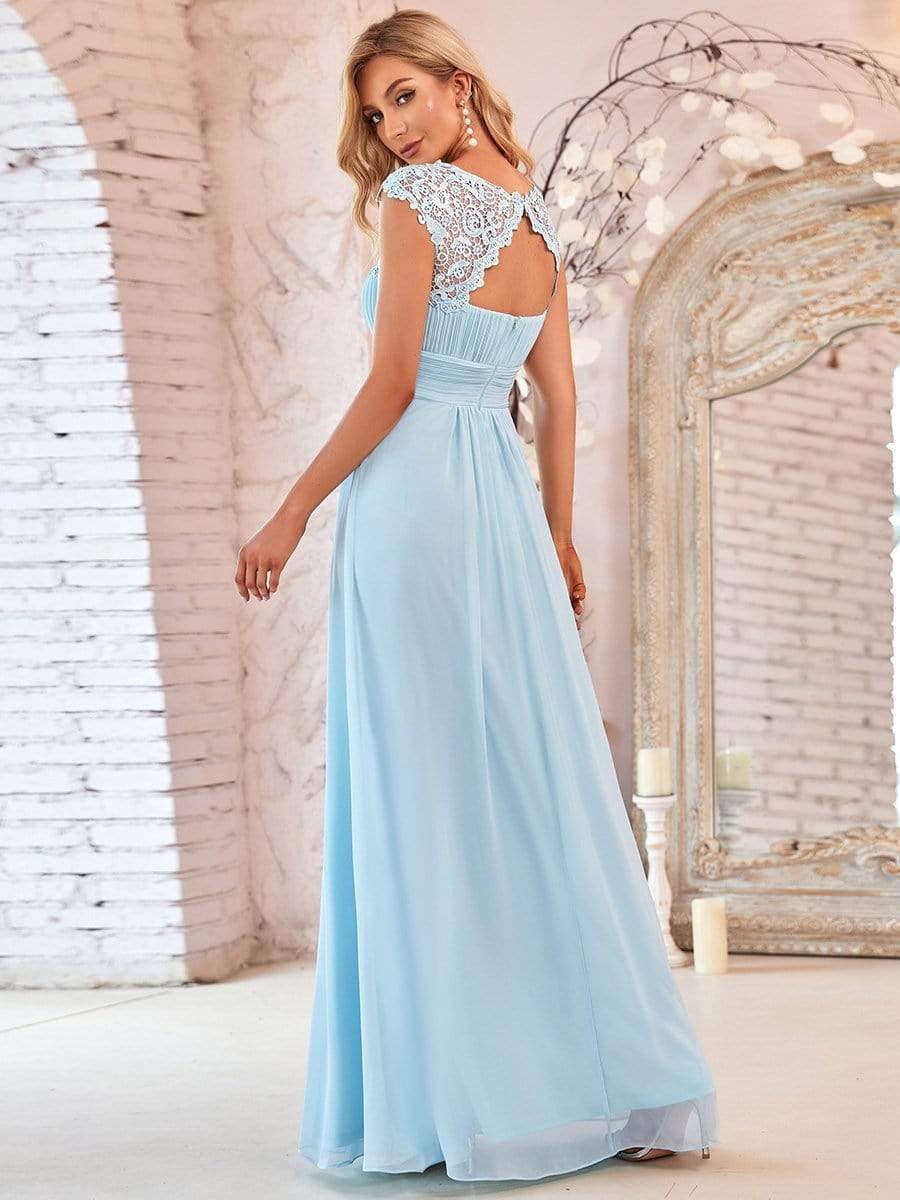 Custom Size Flattering Cap Sleeve Chiffon Bridesmaid Dress #color_Sky Blue