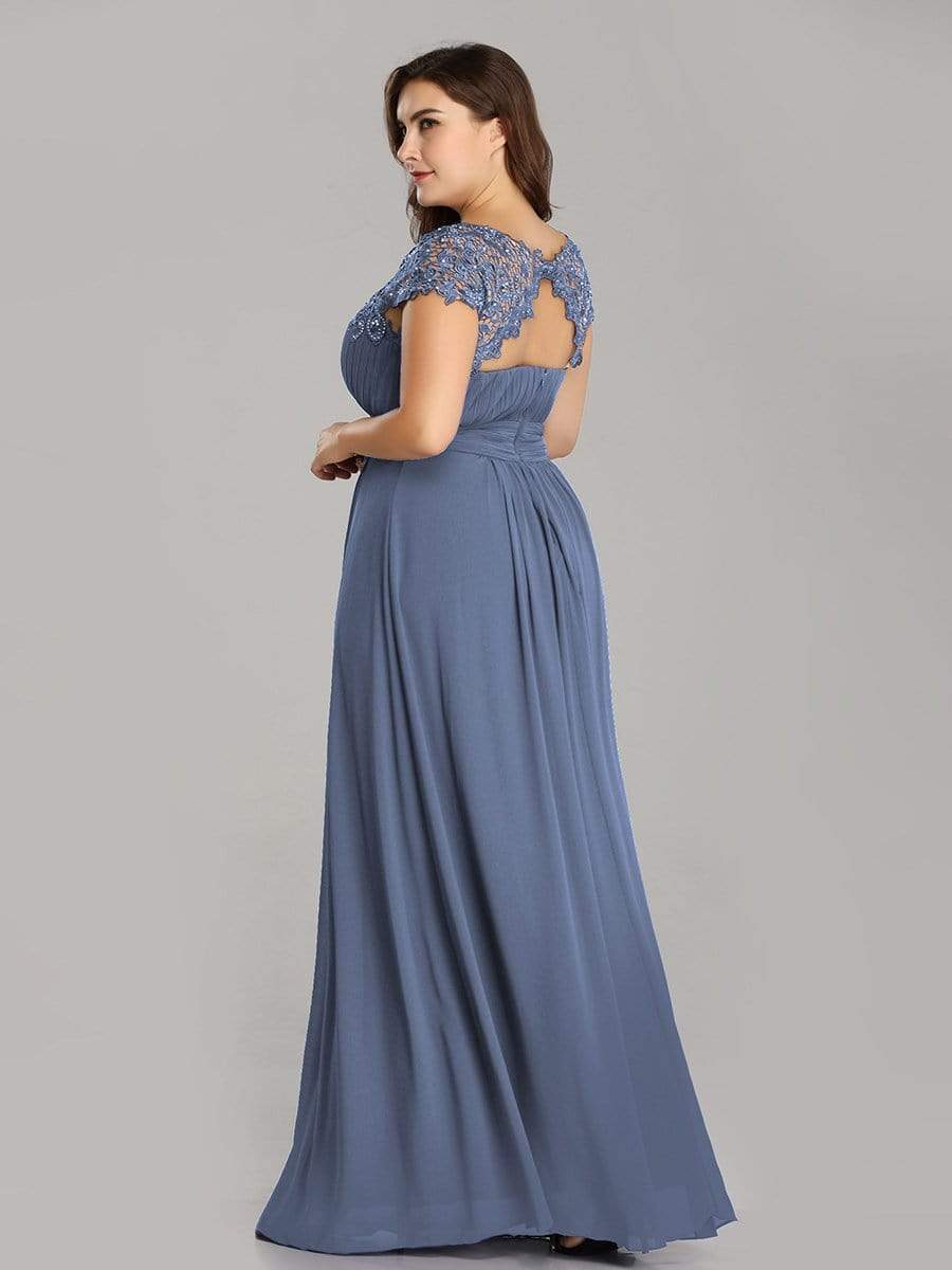 Custom Size Elegant Flattering Maxi Plus Size Evening Dress #color_Dusty Navy