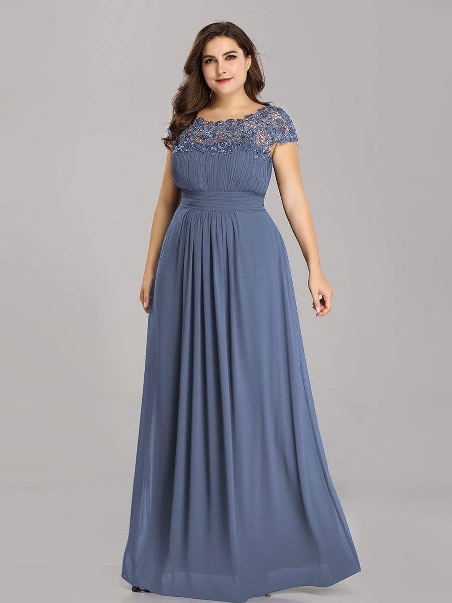 Custom Size Elegant Flattering Maxi Plus Size Evening Dress #color_Dusty Navy