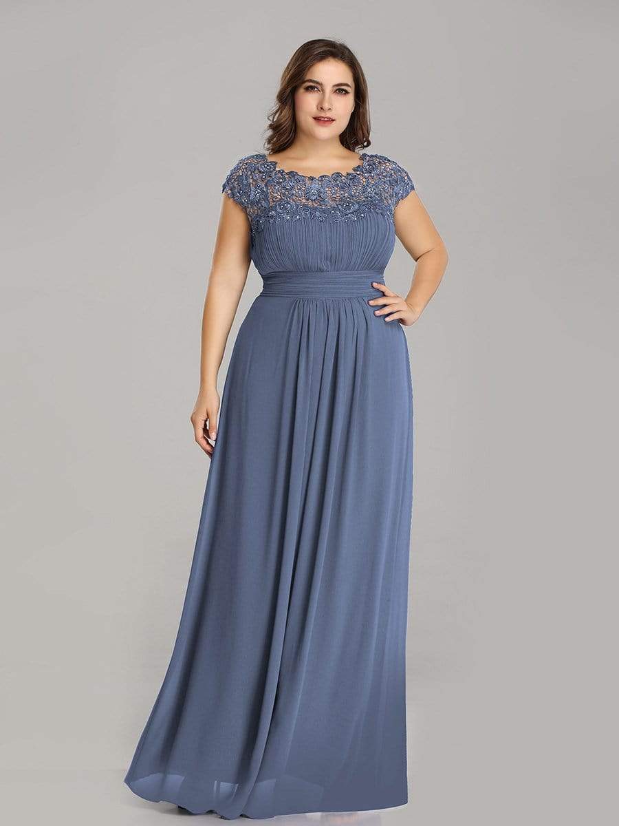 Custom Size Elegant Flattering Maxi Plus Size Evening Dress #color_Dusty Navy