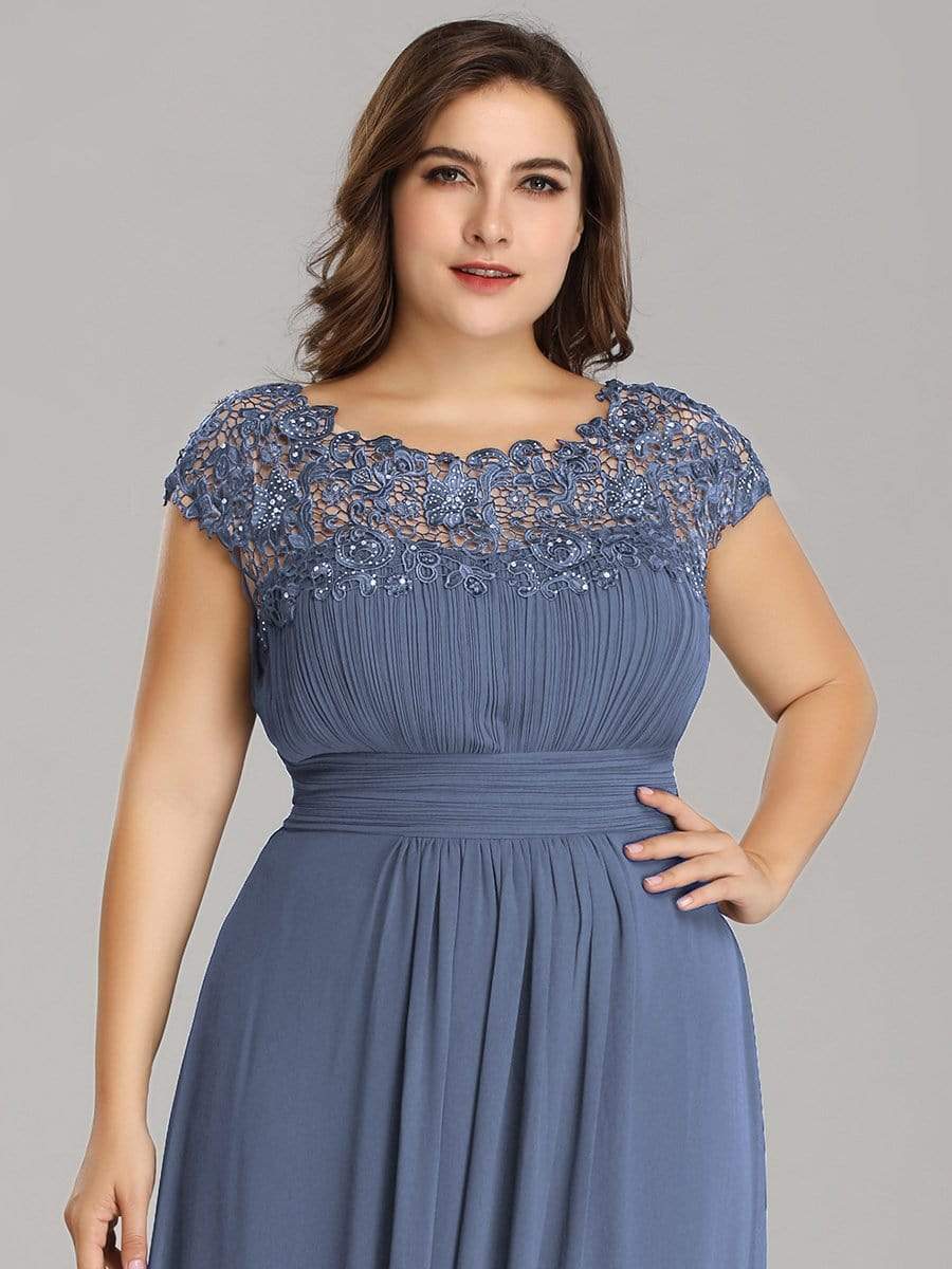 Maxi Long Lace Cap Sleeve Elegant Bridesmaid Dress #color_Dusty Blue