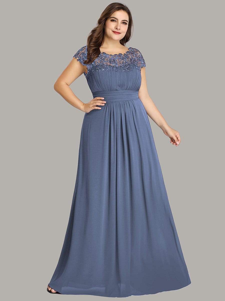 Custom Size Elegant Flattering Maxi Plus Size Evening Dress #color_Dusty Navy