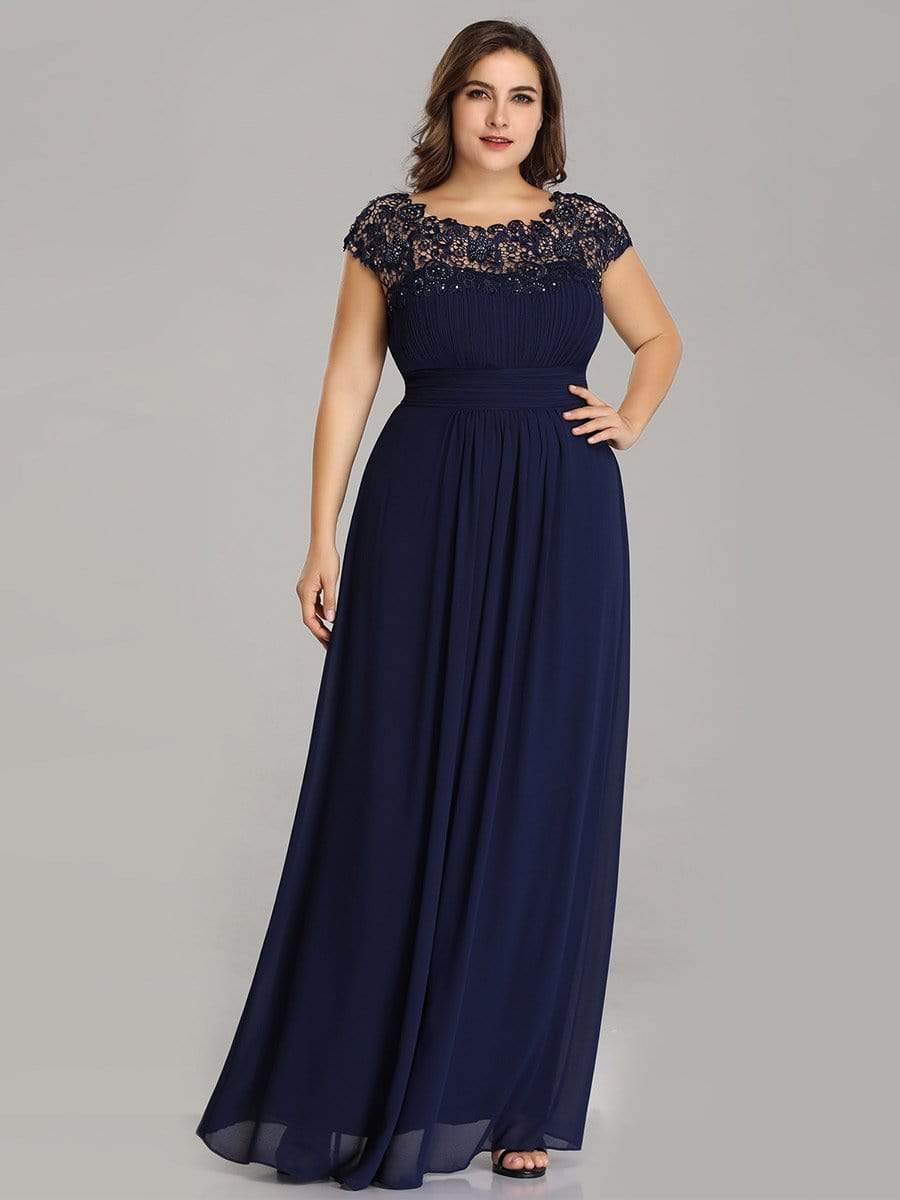 Custom Size Elegant Flattering Maxi Plus Size Evening Dress #color_Navy Blue