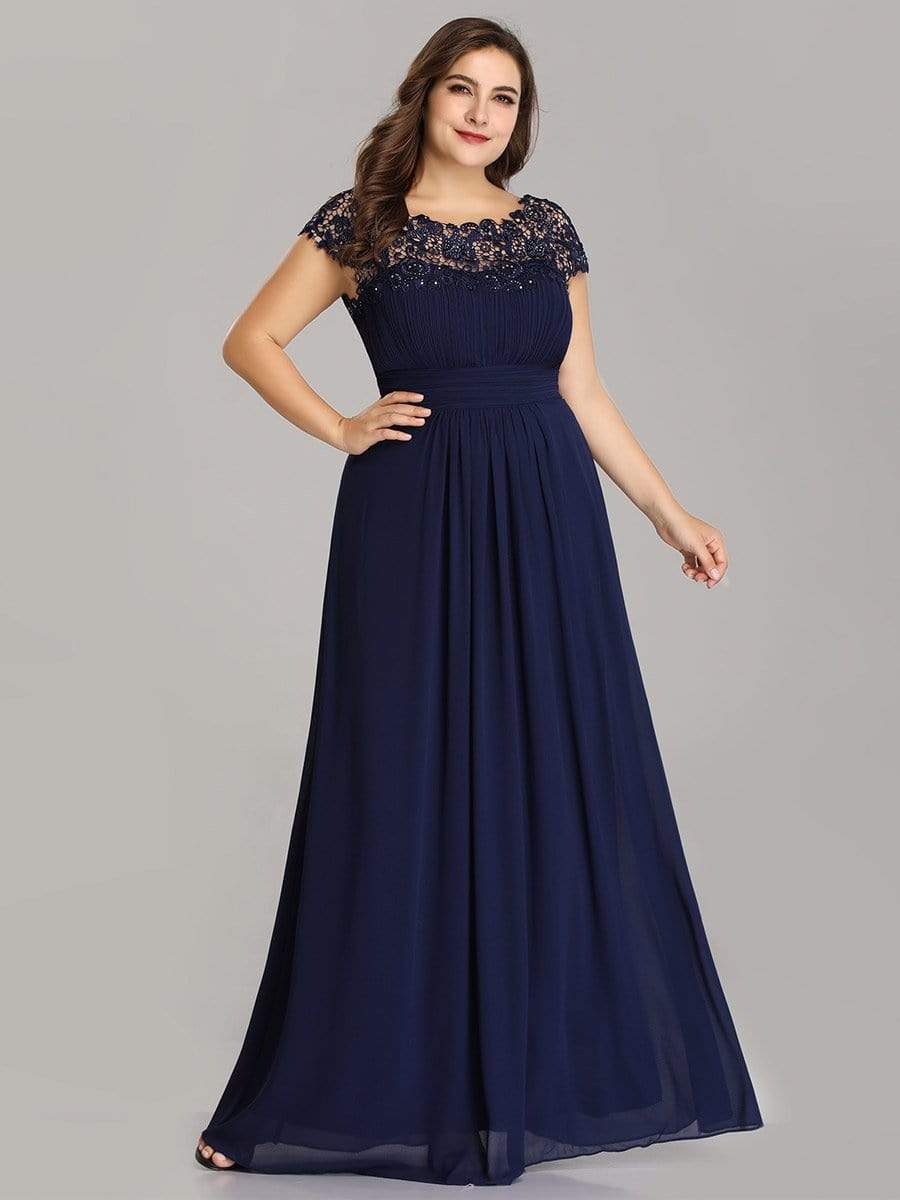 Custom Size Elegant Flattering Maxi Plus Size Evening Dress #color_Navy Blue