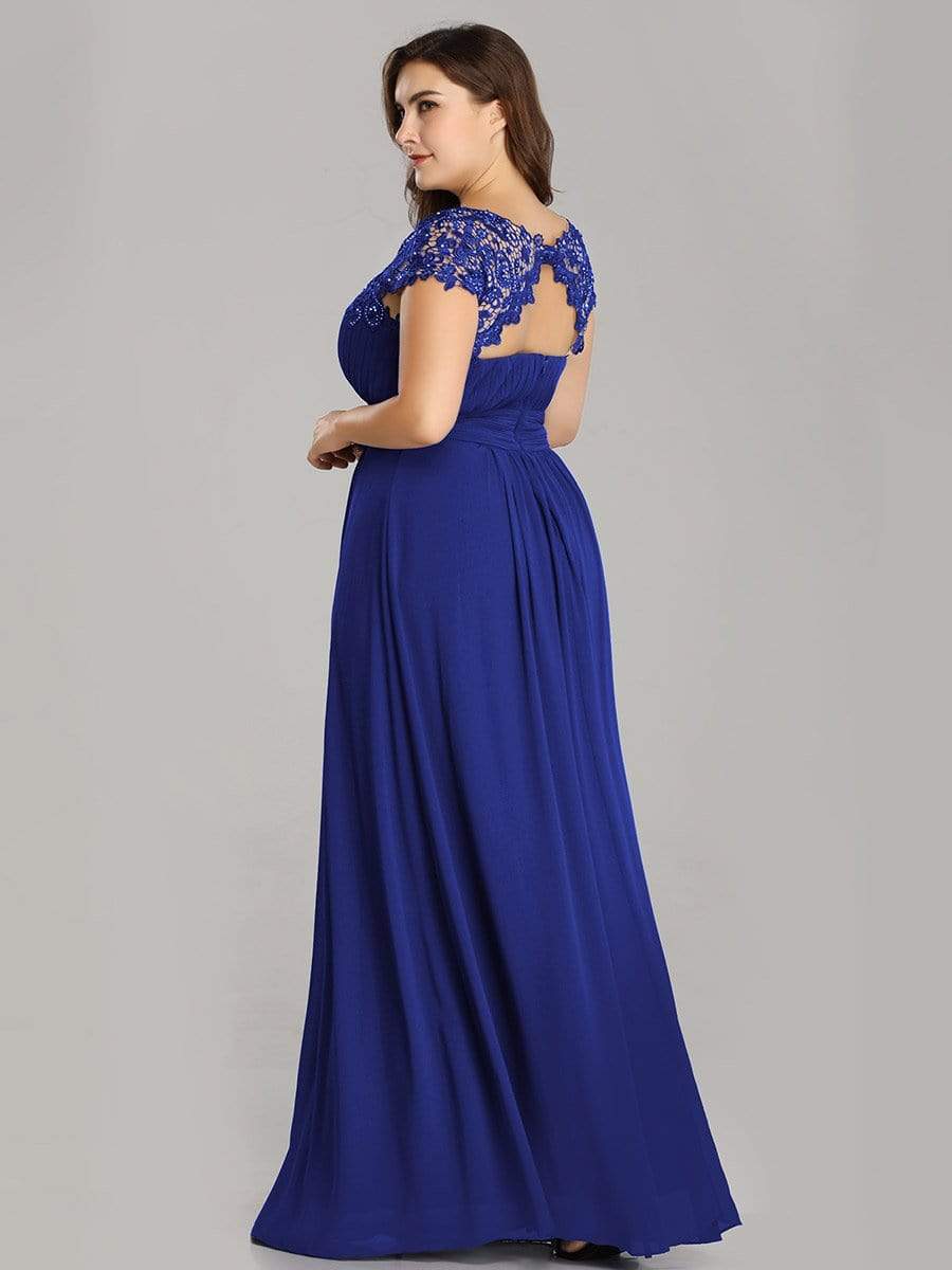 Custom Size Elegant Flattering Maxi Plus Size Evening Dress #color_Sapphire Blue