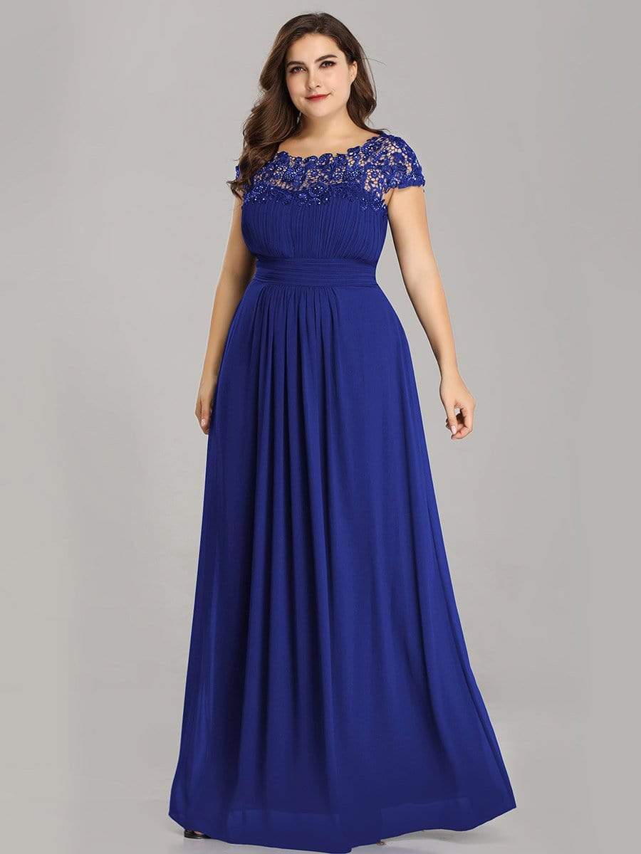 Custom Size Elegant Flattering Maxi Plus Size Evening Dress #color_Sapphire Blue