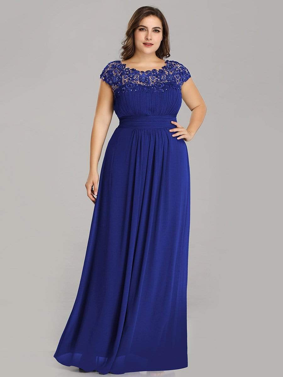 Custom Size Elegant Flattering Maxi Plus Size Evening Dress #color_Sapphire Blue