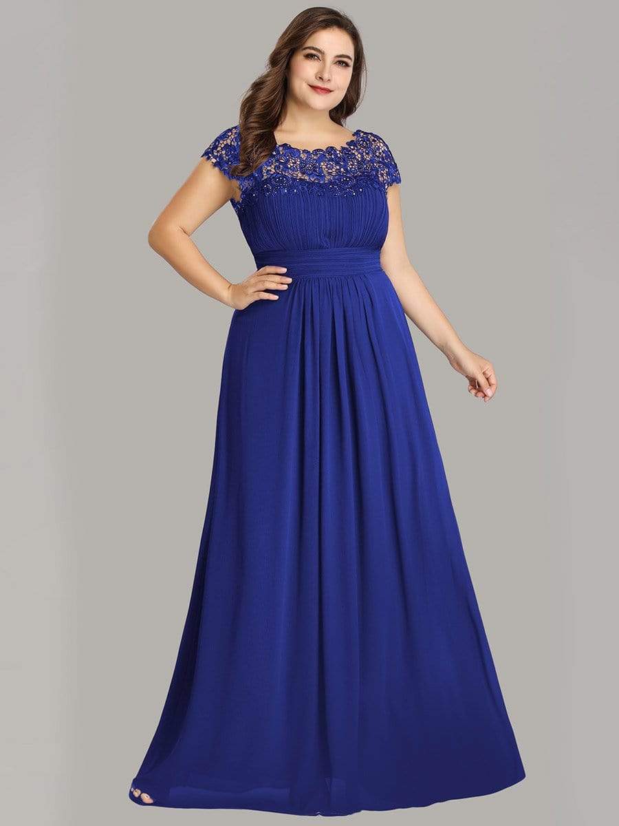 Custom Size Elegant Flattering Maxi Plus Size Evening Dress #color_Sapphire Blue