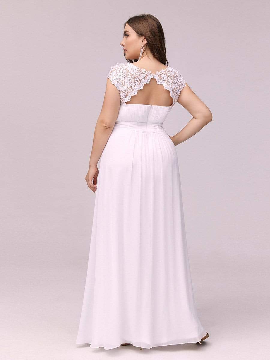 Maxi Long Lace Cap Sleeve Elegant Bridesmaid Dress #color_White