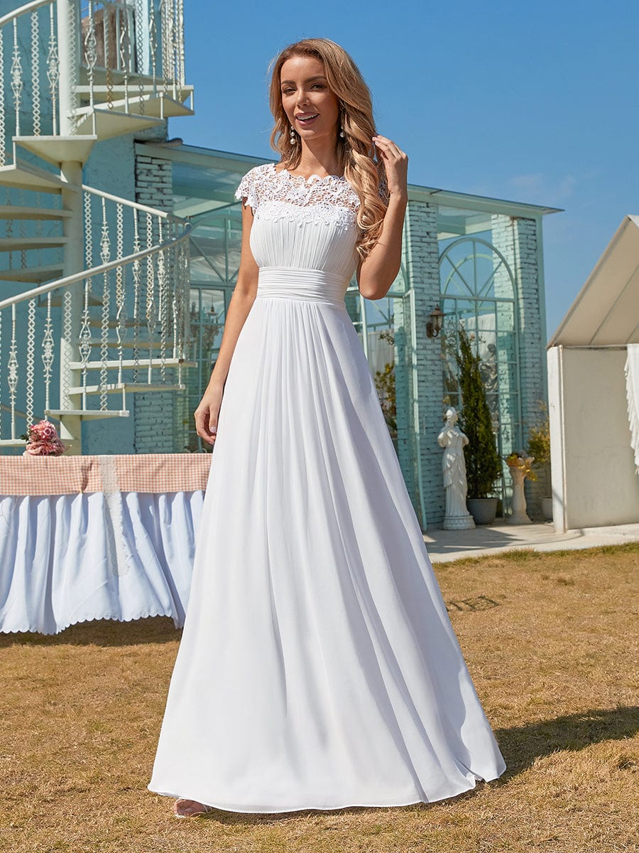 Flattering Cap Sleeve Chiffon Bridesmaid Dress #color_White