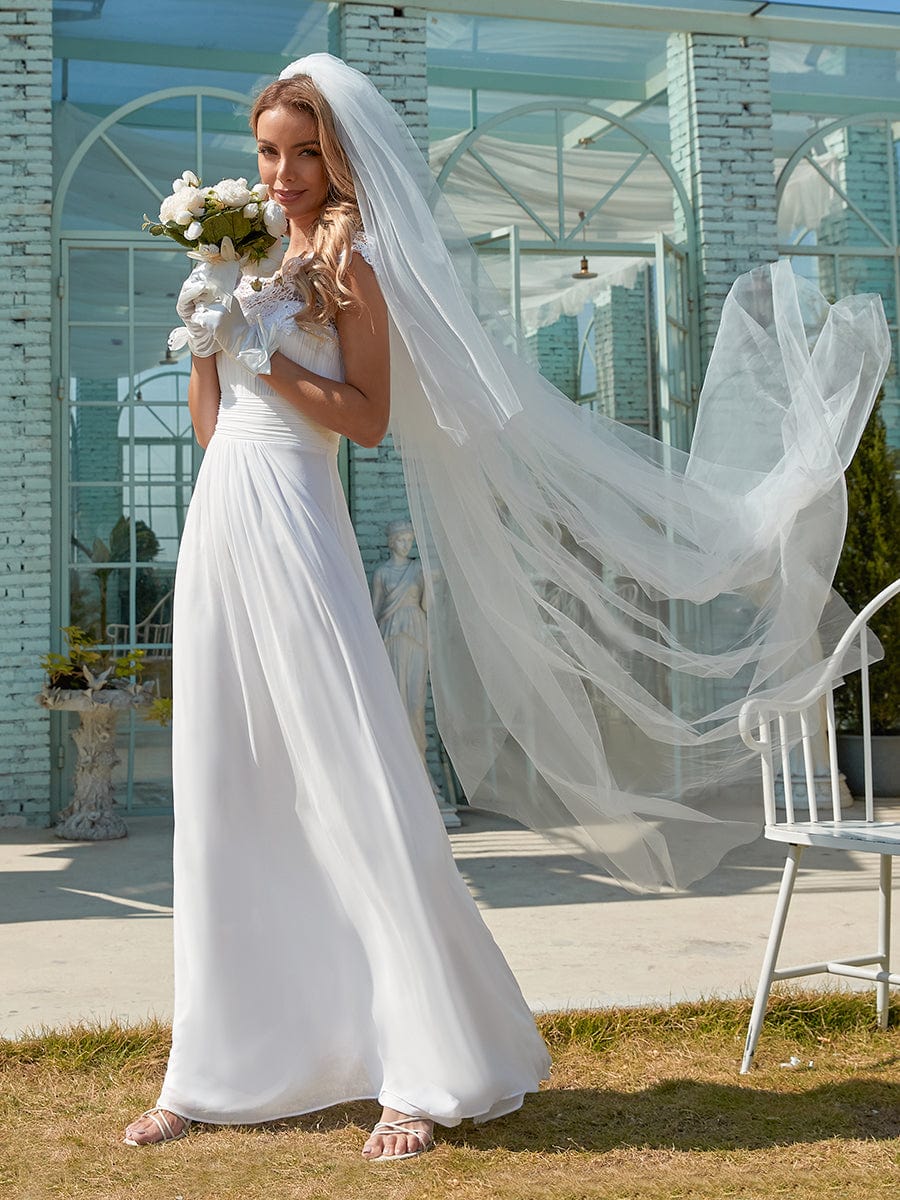 Flattering Cap Sleeve Chiffon Bridesmaid Dress #color_White